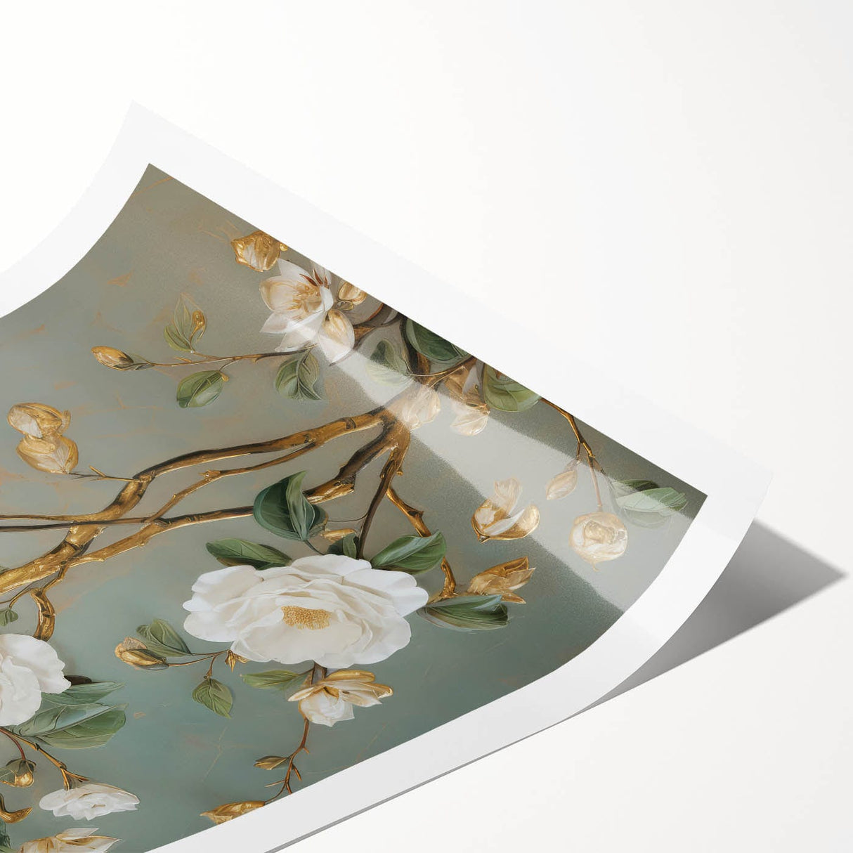 Vintage Botanical Art Prints – White Floral Illustration with Gold Accents