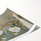 Vintage Botanical Art Prints – White Floral Illustration with Gold Accents