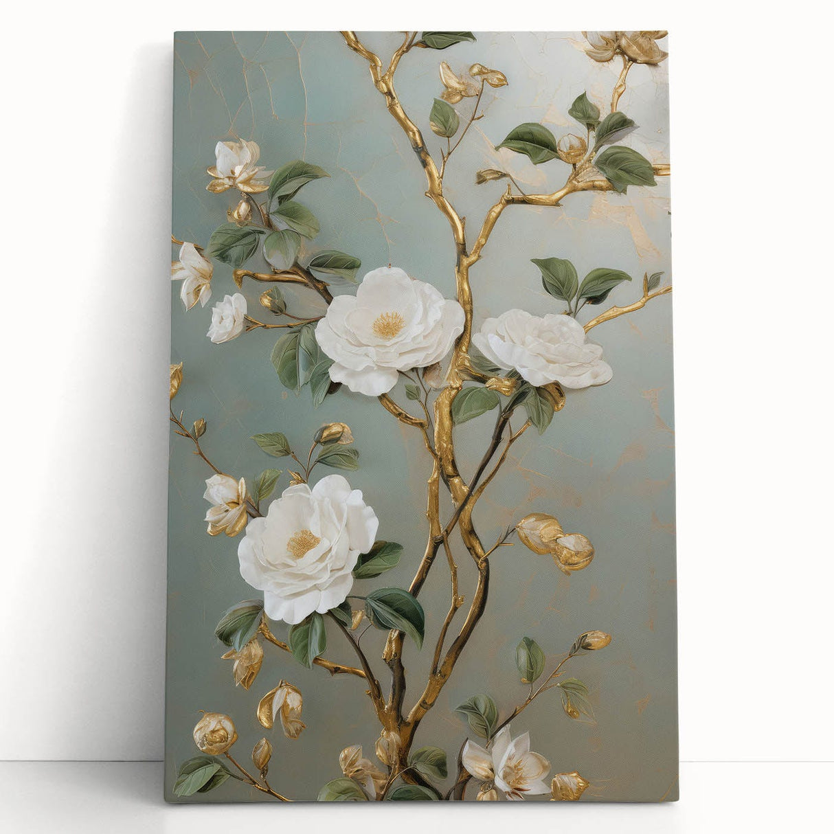 Vintage Botanical Art Prints – White Floral Illustration with Gold Accents