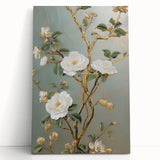 Vintage Botanical Art Prints – White Floral Illustration with Gold Accents