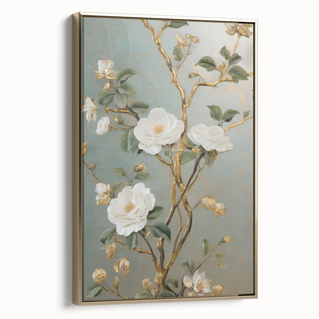 Vintage Botanical Art Prints – White Floral Illustration with Gold Accents