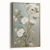 Vintage Botanical Art Prints – White Floral Illustration with Gold Accents