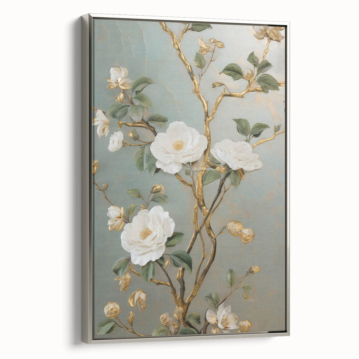 Vintage Botanical Art Prints – White Floral Illustration with Gold Accents
