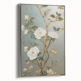 Vintage Botanical Art Prints – White Floral Illustration with Gold Accents