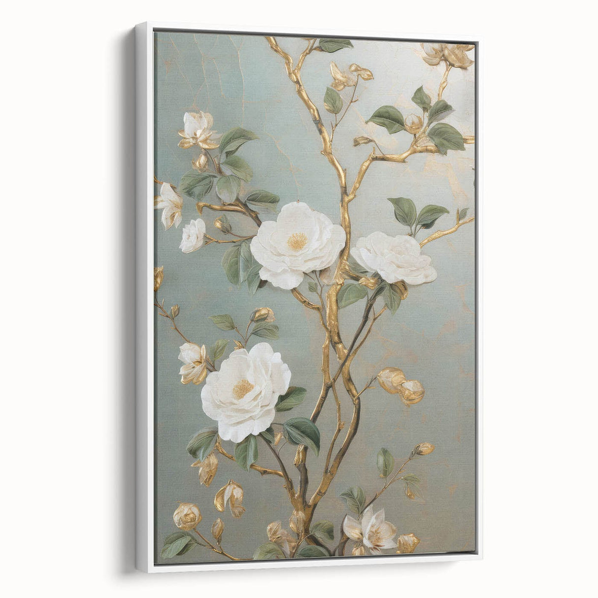 Vintage Botanical Art Prints – White Floral Illustration with Gold Accents