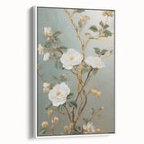 Vintage Botanical Art Prints – White Floral Illustration with Gold Accents