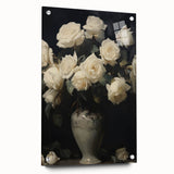 Vintage Botanical Art Prints – White Roses in Vase Illustration