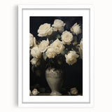 Vintage Botanical Art Prints – White Roses in Vase Illustration