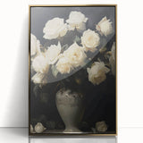 Vintage Botanical Art Prints – White Roses in Vase Illustration