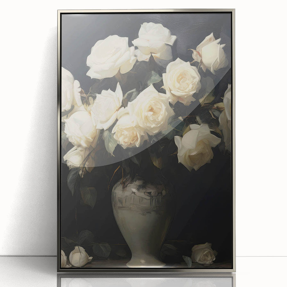 Vintage Botanical Art Prints – White Roses in Vase Illustration