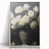 Vintage Botanical Art Prints – White Roses in Vase Illustration