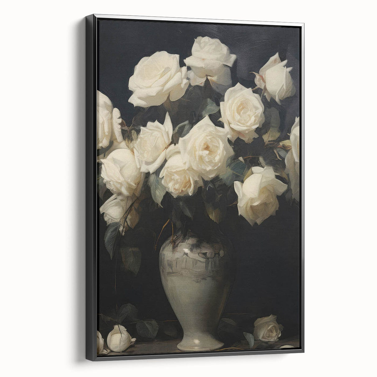 Vintage Botanical Art Prints – White Roses in Vase Illustration