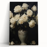 Vintage Botanical Art Prints – White Roses in Vase Illustration