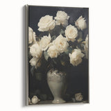 Vintage Botanical Art Prints – White Roses in Vase Illustration