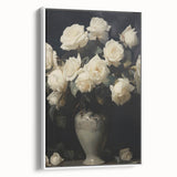 Vintage Botanical Art Prints – White Roses in Vase Illustration