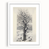 Vintage Botanical Art Prints – Snowy Tree Illustration in Black and White