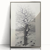Vintage Botanical Art Prints – Snowy Tree Illustration in Black and White