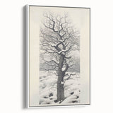 Vintage Botanical Art Prints – Snowy Tree Illustration in Black and White