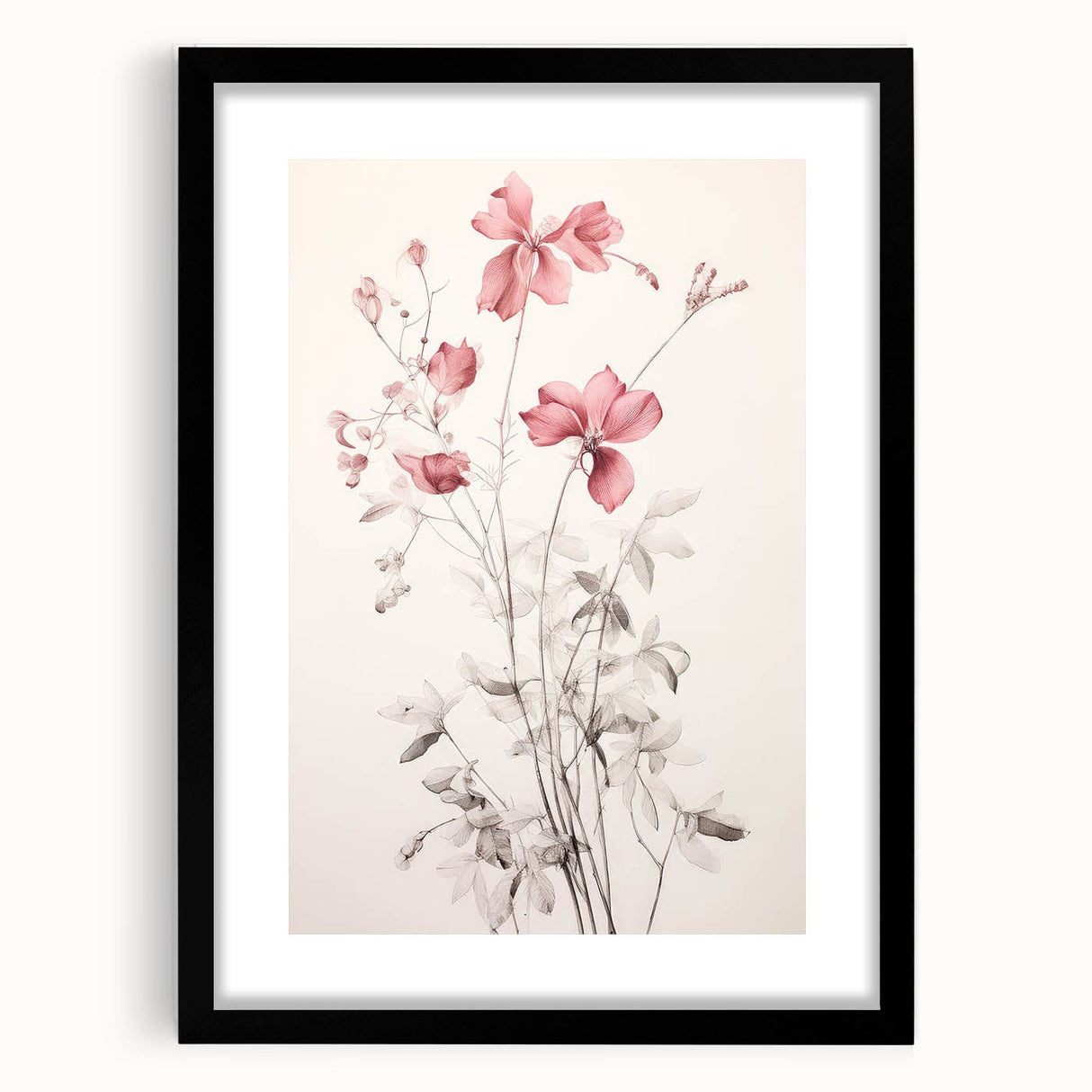 Vintage Botanical Art Prints – Soft Pink Floral Illustration