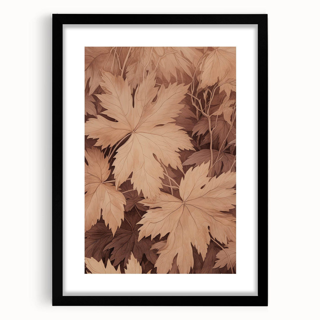 Vintage Botanical Art Prints – Neutral Leaf Illustration in Brown Tones
