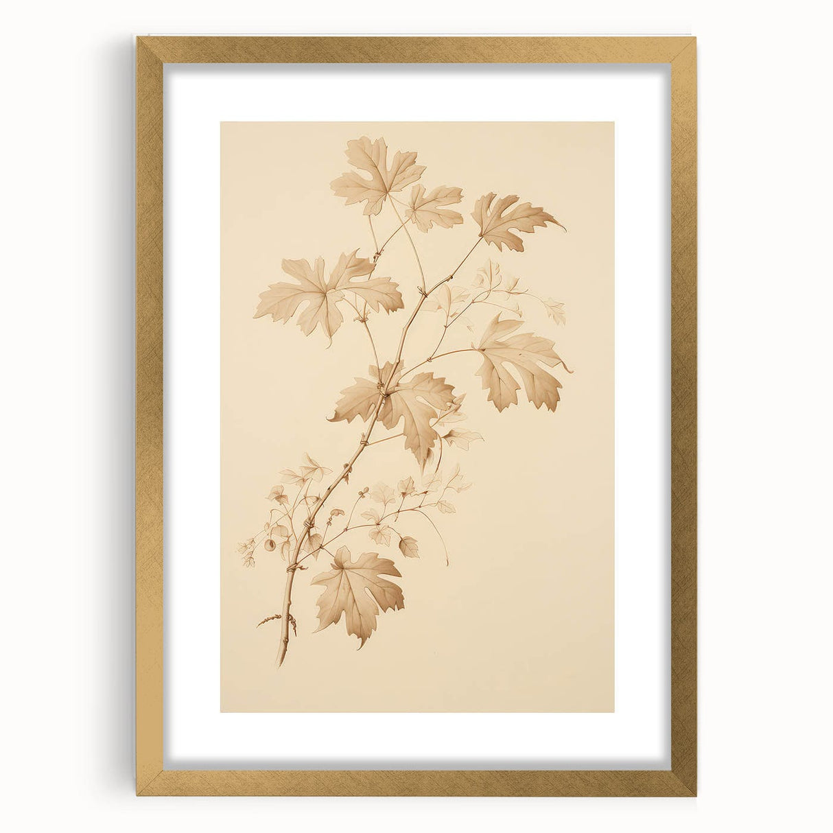 Vintage Botanical Art Prints – Soft Beige Leaf Illustration