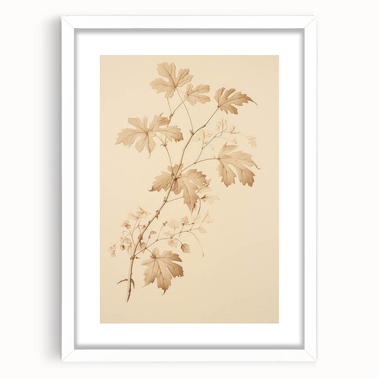 Vintage Botanical Art Prints – Soft Beige Leaf Illustration
