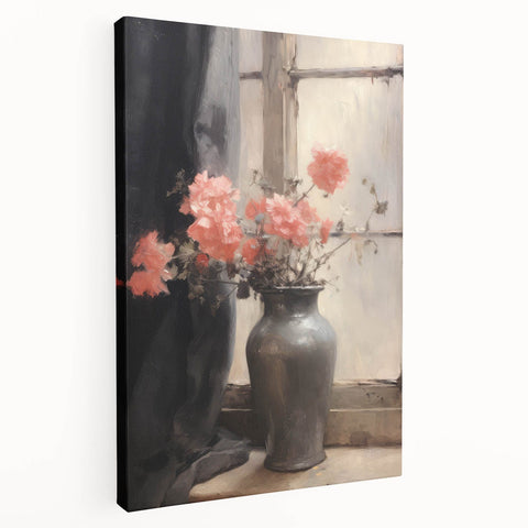 Vintage Botanical Art Prints – Soft Peach Floral Vase Illustration