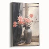 Vintage Botanical Art Prints – Soft Peach Floral Vase Illustration