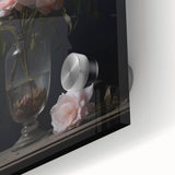 Vintage Botanical Art Prints – Soft Pink Roses in Vase Illustration