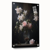 Vintage Botanical Art Prints – Soft Pink Roses in Vase Illustration