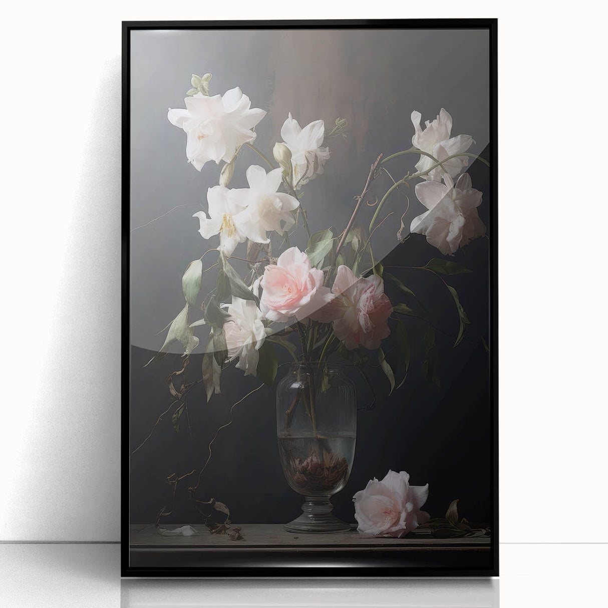 Vintage Botanical Art Prints – Soft Pink Roses in Vase Illustration