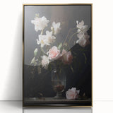 Vintage Botanical Art Prints – Soft Pink Roses in Vase Illustration