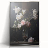 Vintage Botanical Art Prints – Soft Pink Roses in Vase Illustration