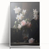 Vintage Botanical Art Prints – Soft Pink Roses in Vase Illustration