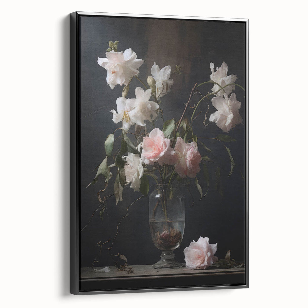 Vintage Botanical Art Prints – Soft Pink Roses in Vase Illustration