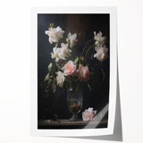 Vintage Botanical Art Prints – Soft Pink Roses in Vase Illustration