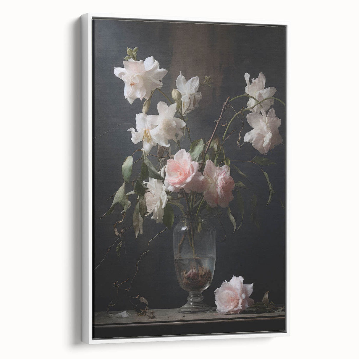 Vintage Botanical Art Prints – Soft Pink Roses in Vase Illustration
