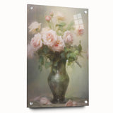 Vintage Botanical Art Prints – Soft Pink Roses in Vase Illustration