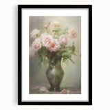 Vintage Botanical Art Prints – Soft Pink Roses in Vase Illustration