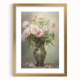 Vintage Botanical Art Prints – Soft Pink Roses in Vase Illustration