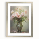 Vintage Botanical Art Prints – Soft Pink Roses in Vase Illustration