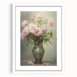 Vintage Botanical Art Prints – Soft Pink Roses in Vase Illustration