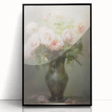 Vintage Botanical Art Prints – Soft Pink Roses in Vase Illustration