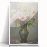 Vintage Botanical Art Prints – Soft Pink Roses in Vase Illustration