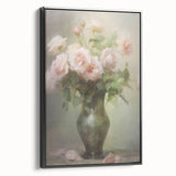 Vintage Botanical Art Prints – Soft Pink Roses in Vase Illustration