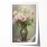 Vintage Botanical Art Prints – Soft Pink Roses in Vase Illustration