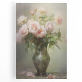 Vintage Botanical Art Prints – Soft Pink Roses in Vase Illustration