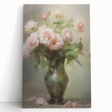 Vintage Botanical Art Prints – Soft Pink Roses in Vase Illustration