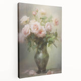 Vintage Botanical Art Prints – Soft Pink Roses in Vase Illustration