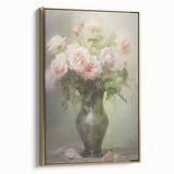 Vintage Botanical Art Prints – Soft Pink Roses in Vase Illustration